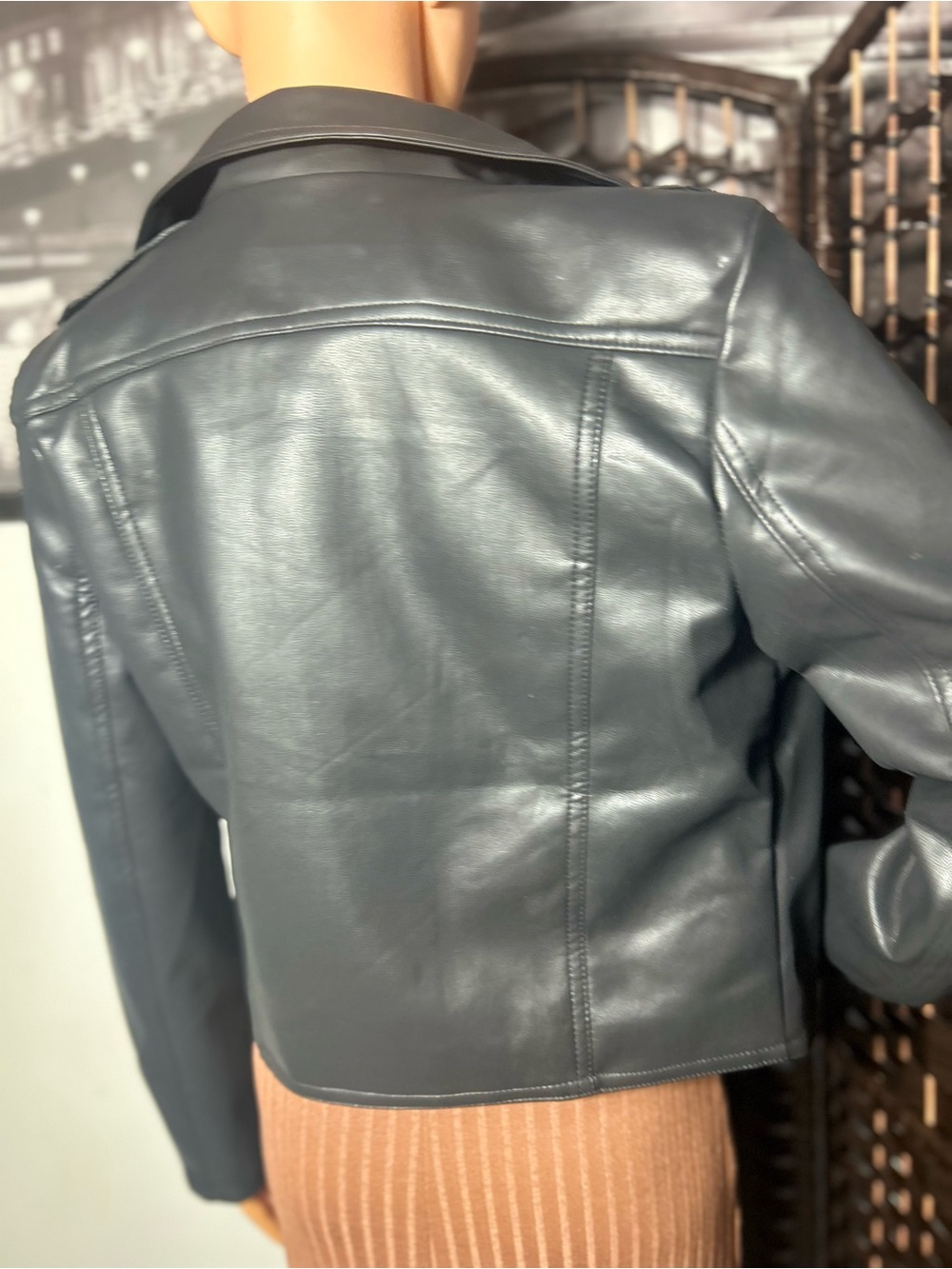 Black Faux Leather Moto Jacket - Women - Picture 11 of 11